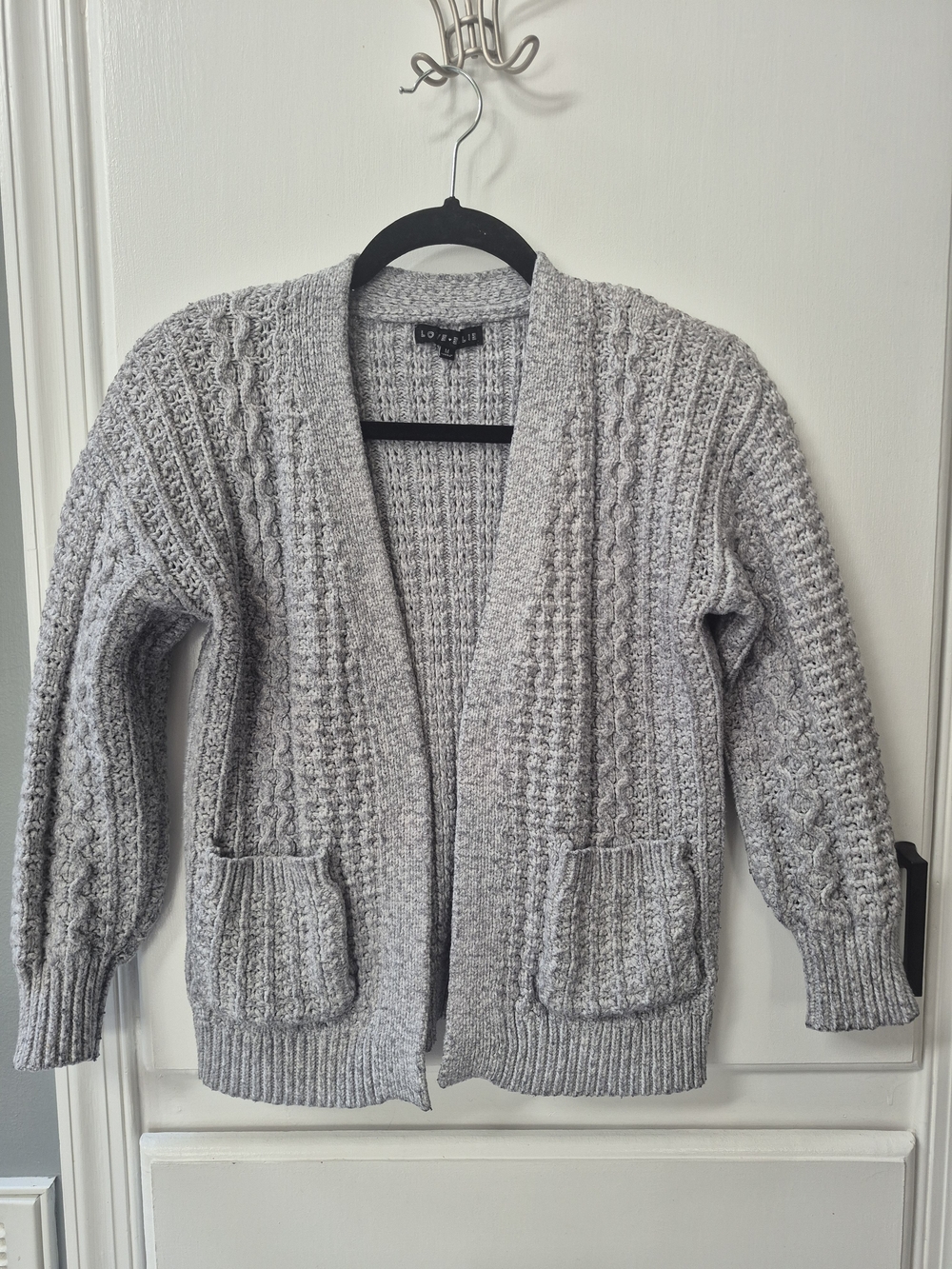 Chunky Open-Front Cable Cardigan Sweater - Light Gray